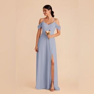 Birdy Grey Devin Convertible Dress With Slit in Dusty Blue Chiffon